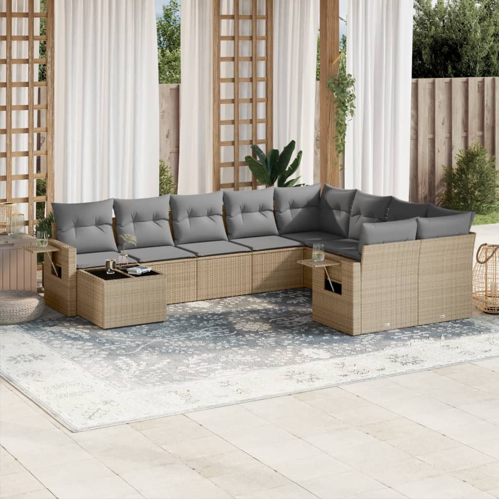 vidaXL 10-piece Lounge Set with Cushions Poly Rattan Black