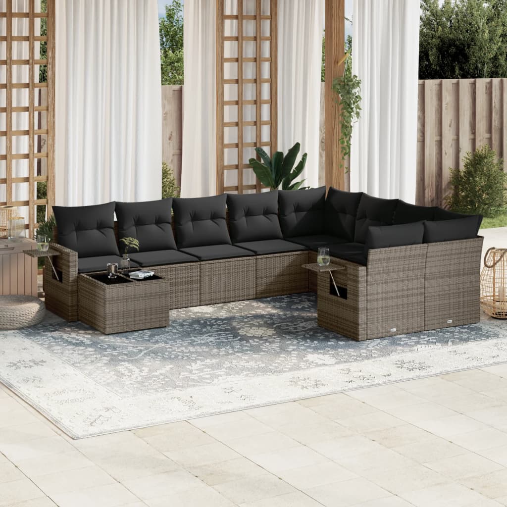 vidaXL 10-piece Lounge Set with Cushions Poly Rattan Black