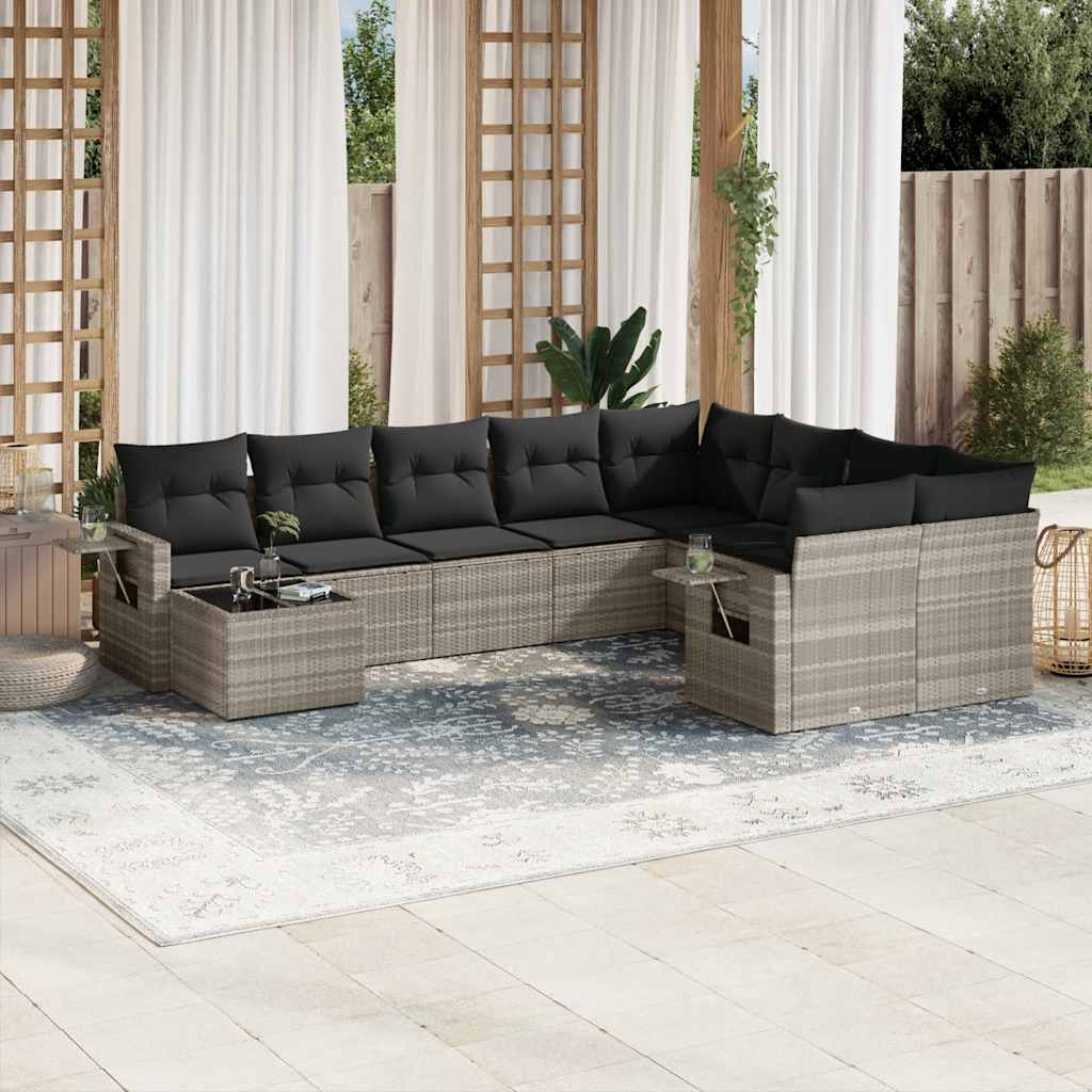 vidaXL 10-piece Lounge Set with Cushions Poly Rattan Black