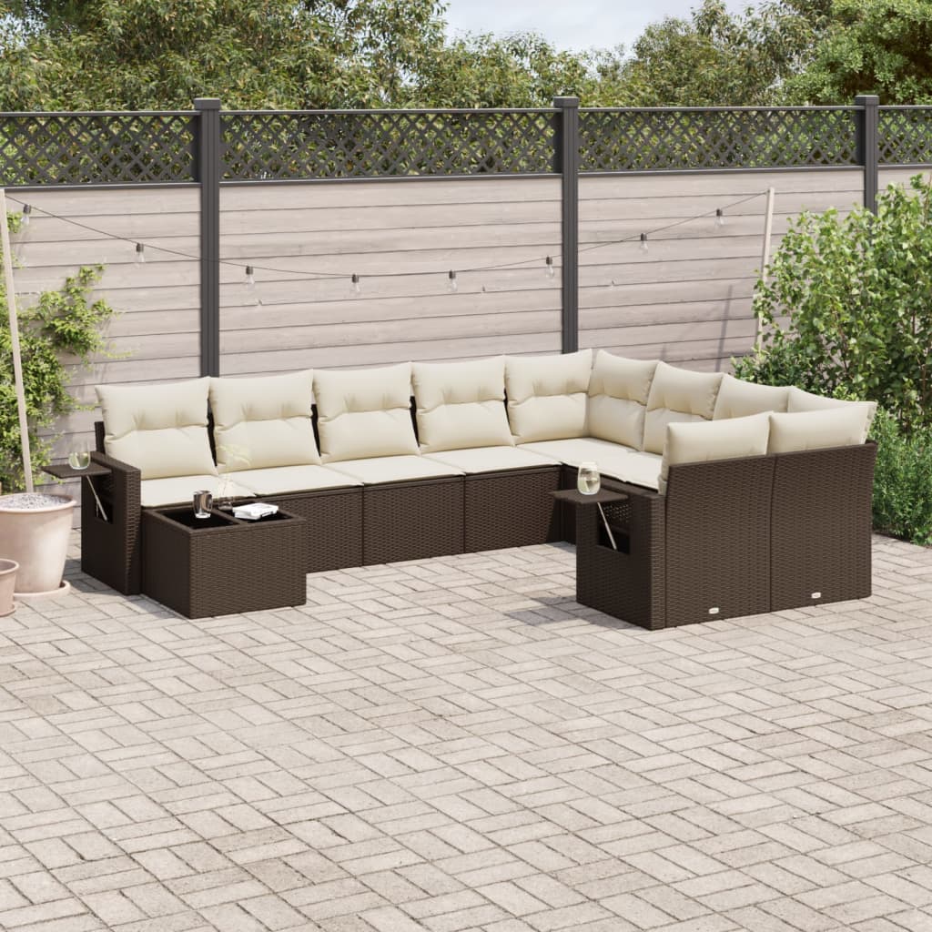 vidaXL 10-piece Lounge Set with Cushions Poly Rattan Black