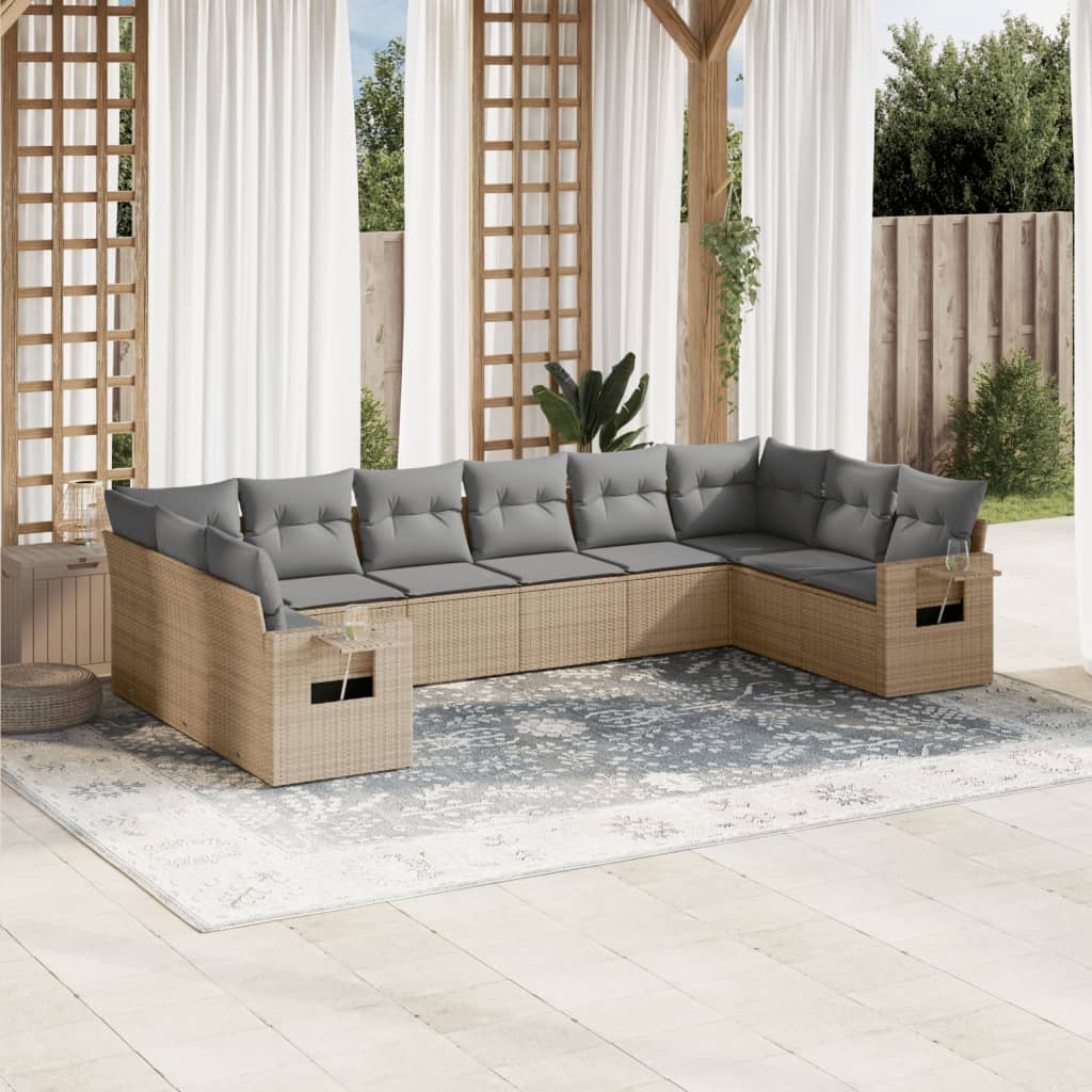 vidaXL 10-delige Loungeset met kussens poly rattan zwart