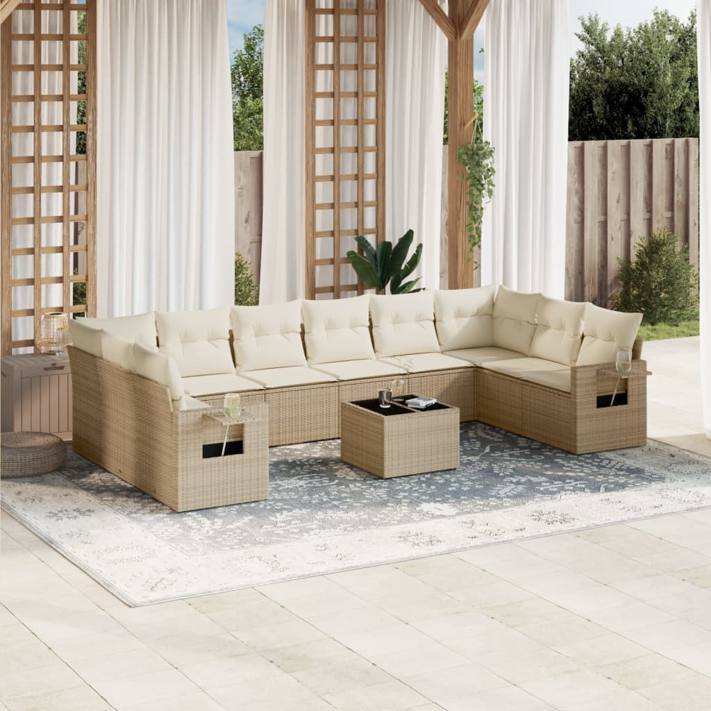 vidaXL 10-delige Loungeset met kussens poly rattan zwart
