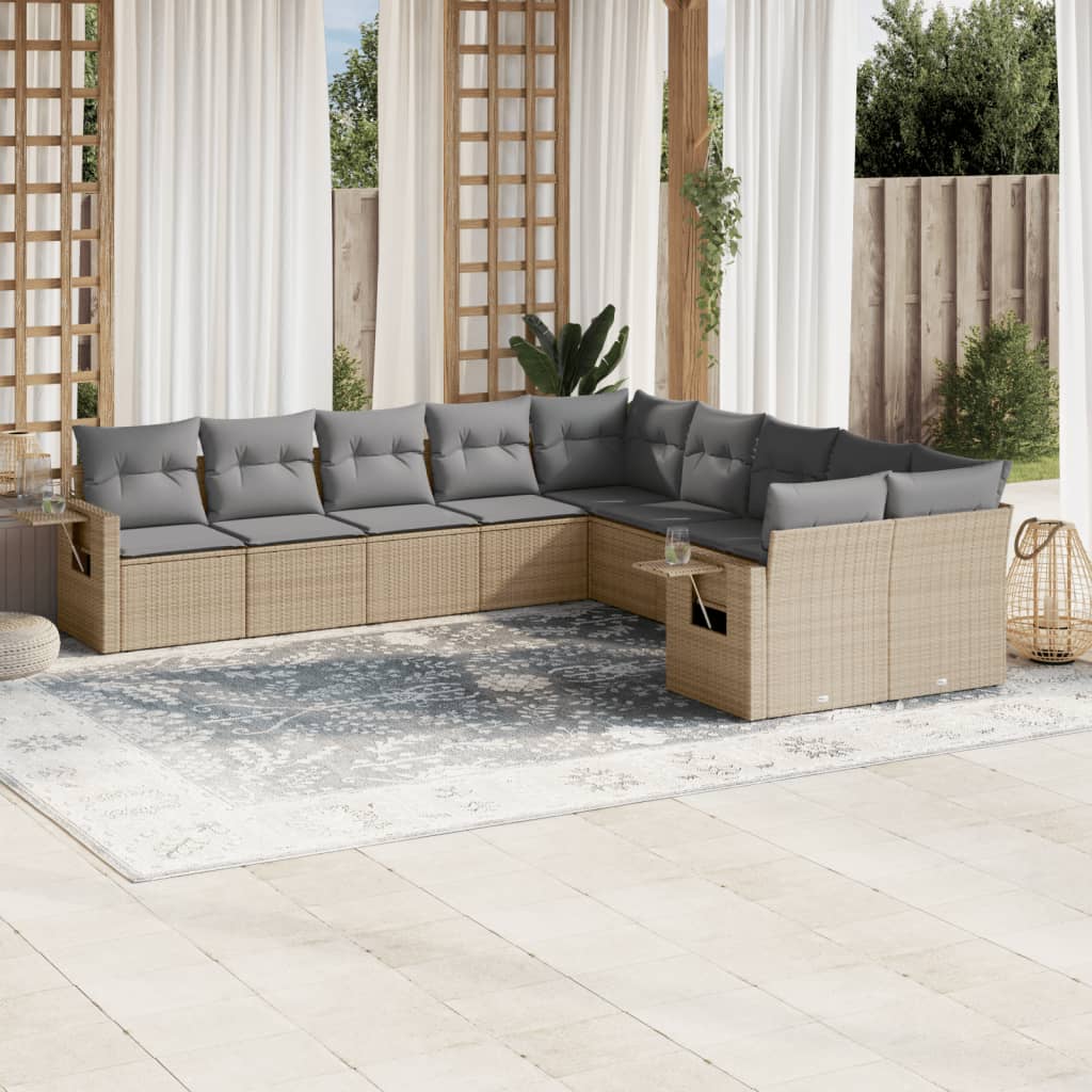 vidaXL 10-delige Loungeset met kussens poly rattan zwart