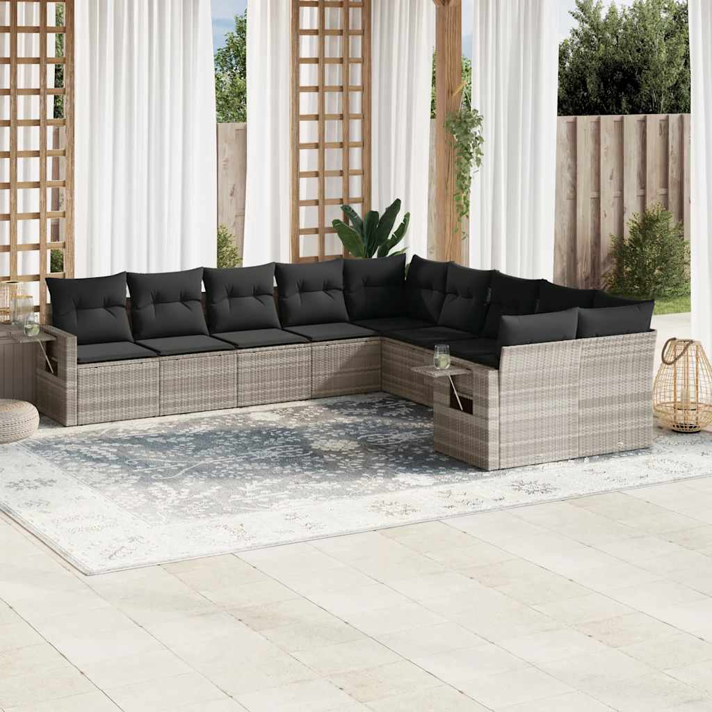 vidaXL 10-delige Loungeset met kussens poly rattan zwart