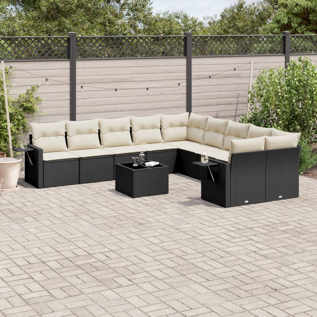vidaXL 10-delige Loungeset met kussens poly rattan zwart