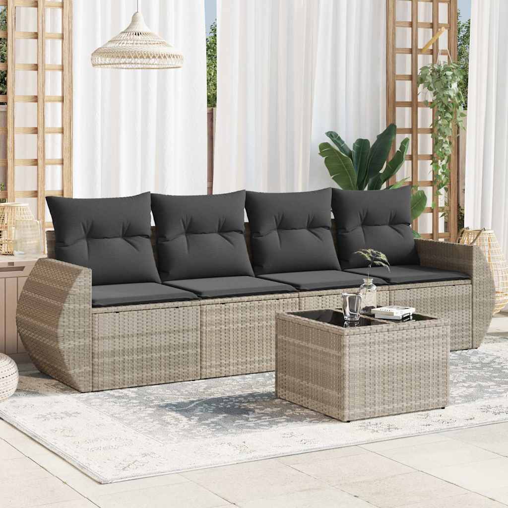 vidaXL 4-delige Loungeset met kussens poly rattan zwart