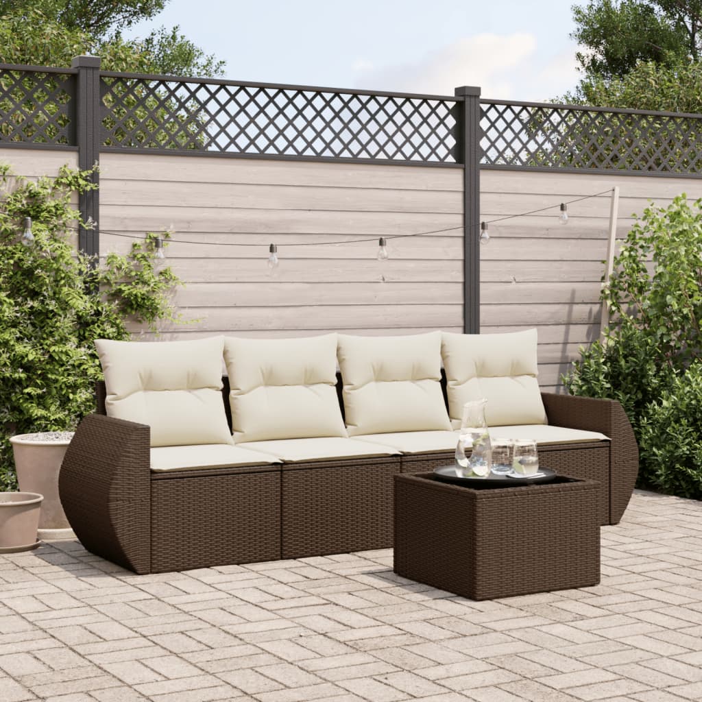 vidaXL 4-delige Loungeset met kussens poly rattan zwart