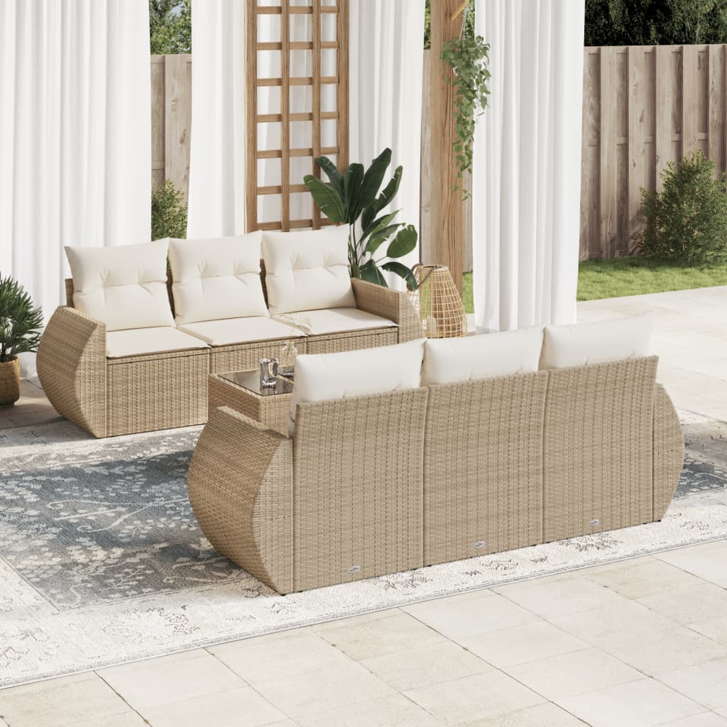 vidaXL 7-delige Loungeset met kussens poly rattan zwart