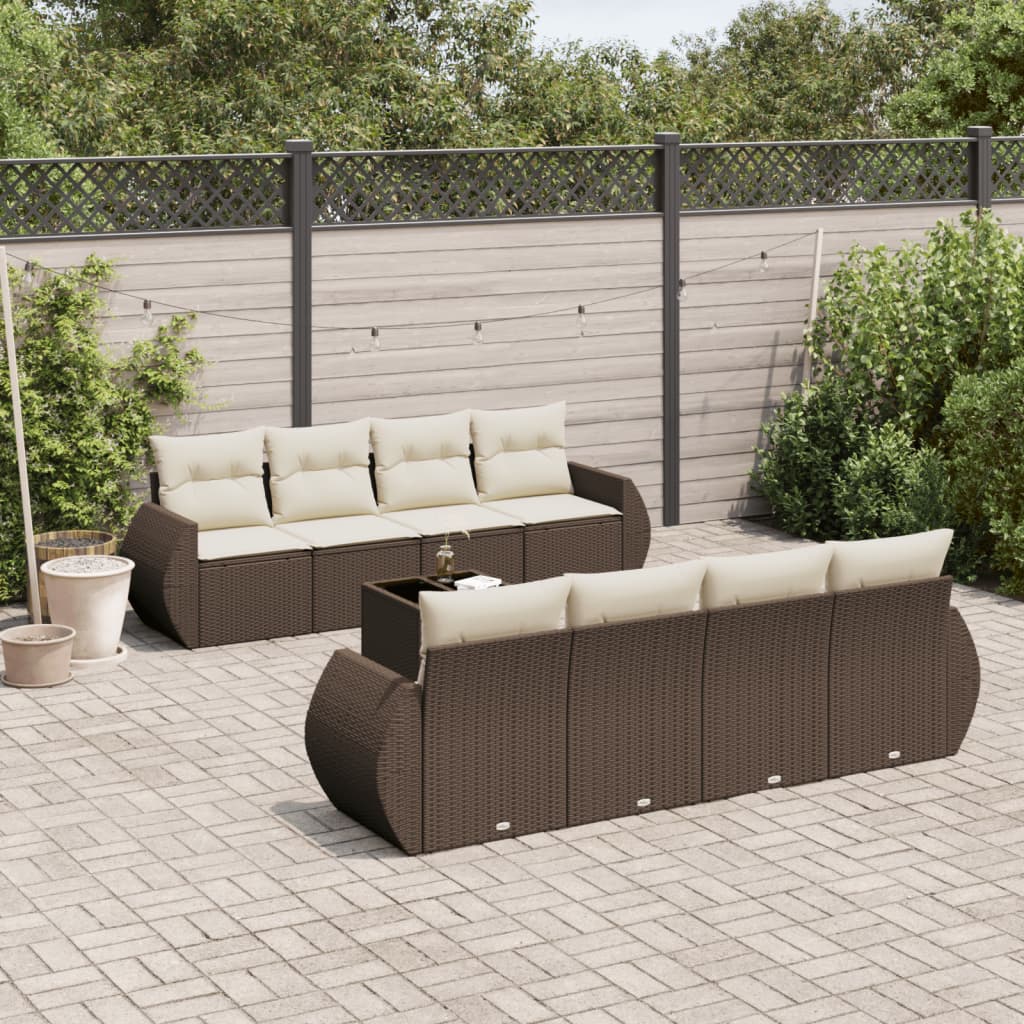 vidaXL 9-delige Loungeset met kussens poly rattan zwart