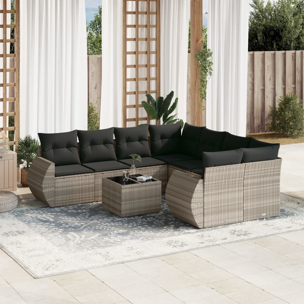 vidaXL 9-delige Loungeset met kussens poly rattan zwart