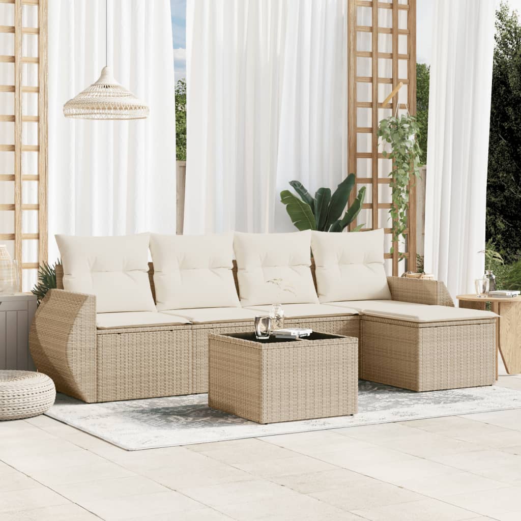 vidaXL 5-delige Loungeset met kussens poly rattan zwart