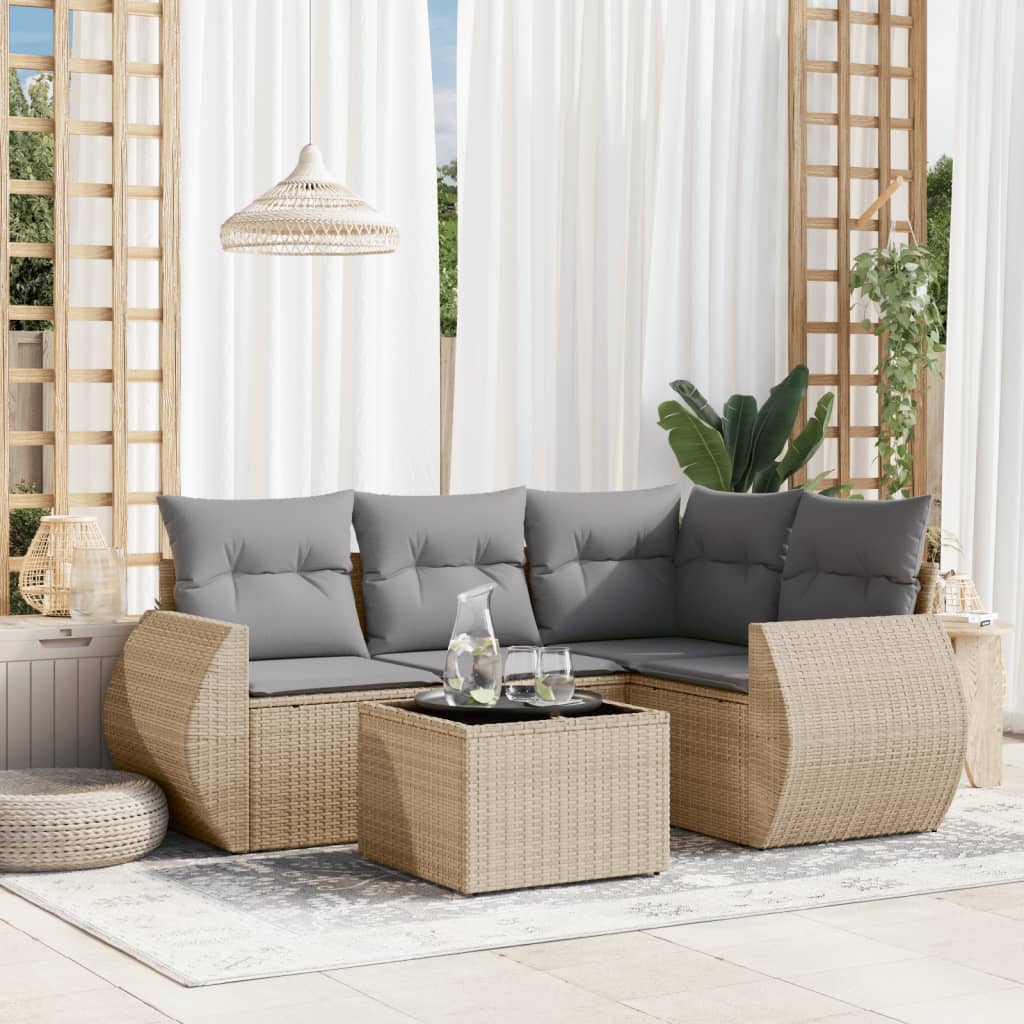 vidaXL 4-delige Loungeset met kussens poly rattan zwart