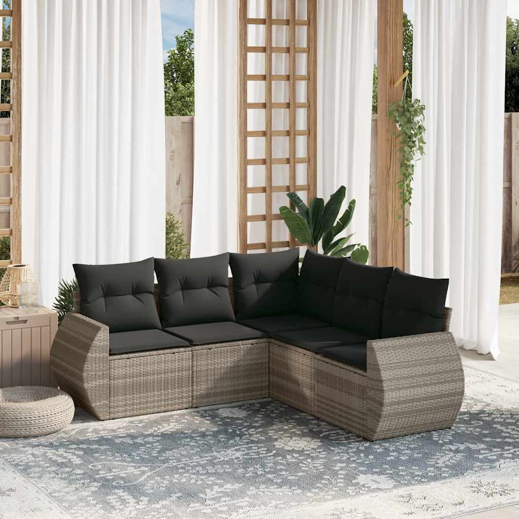 vidaXL 5-delige Loungeset met kussens poly rattan zwart