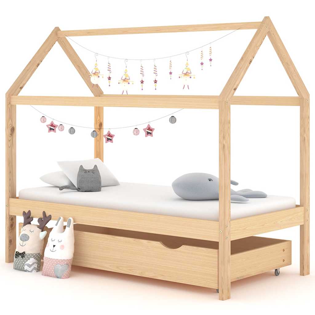 vidaXL Kids Bed Frame with Drawer Solid Pine Wood 70x140 cm
