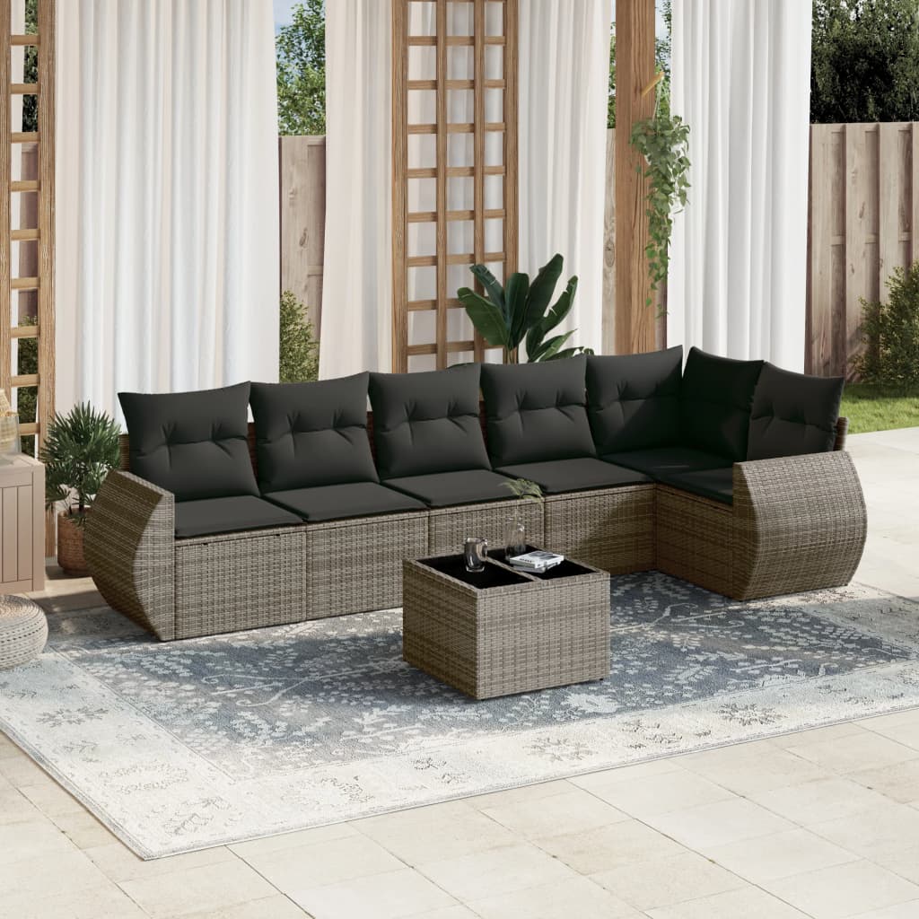 vidaXL 6-delige Loungeset met kussens poly rattan zwart