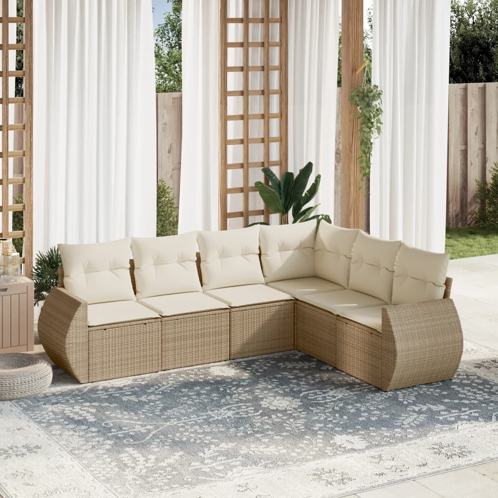 vidaXL 6-delige Loungeset met kussens poly rattan zwart