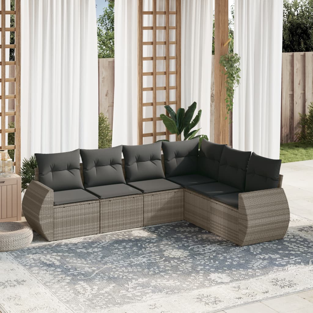vidaXL 6-delige Loungeset met kussens poly rattan zwart