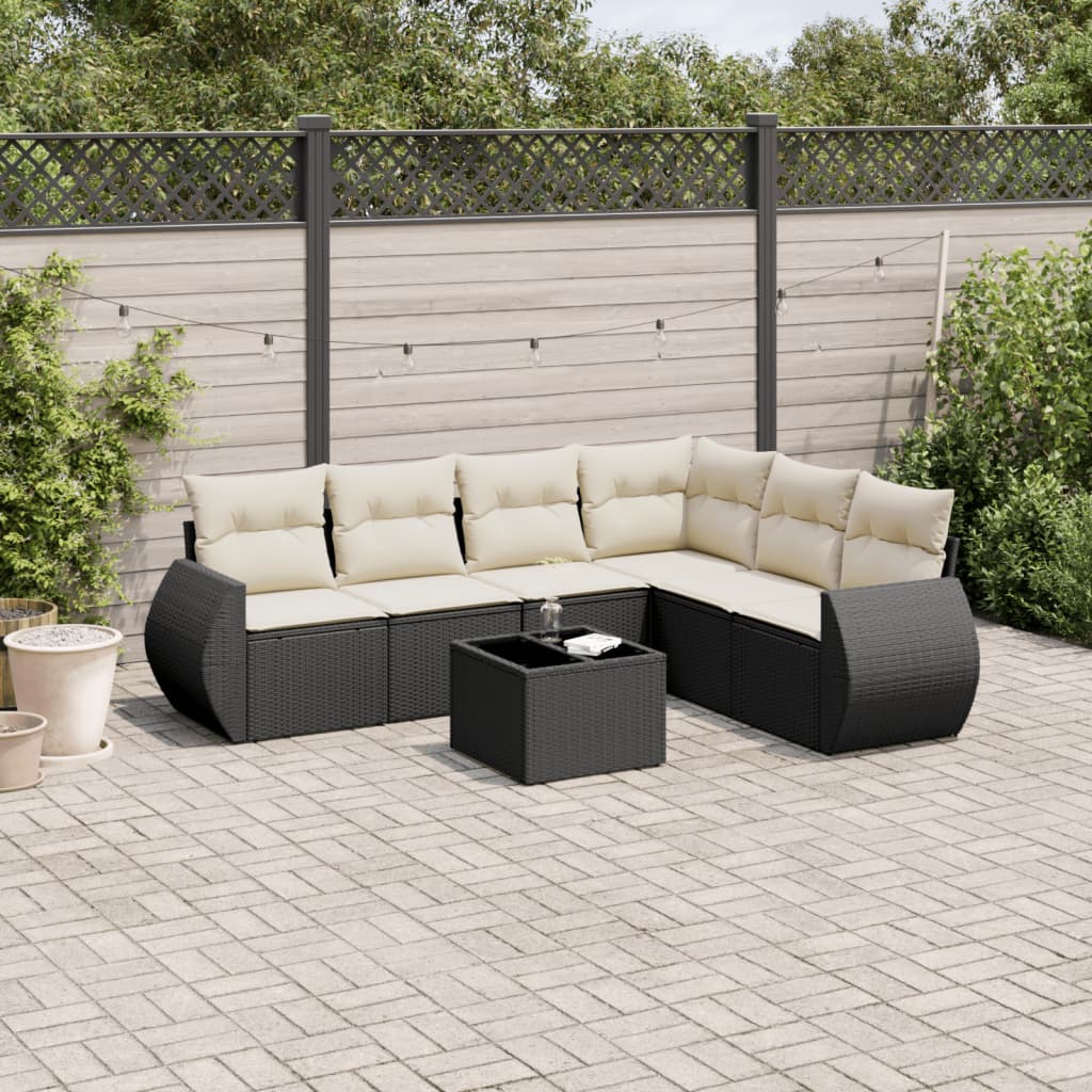 vidaXL 6-delige Loungeset met kussens poly rattan zwart