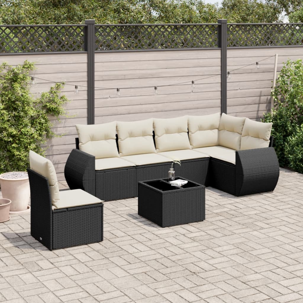 vidaXL 6-delige Loungeset met kussens poly rattan zwart