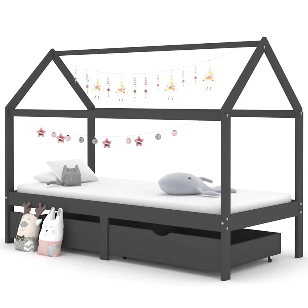 vidaXL Kids Bed Frame with Drawer Solid Pine Wood 70x140 cm