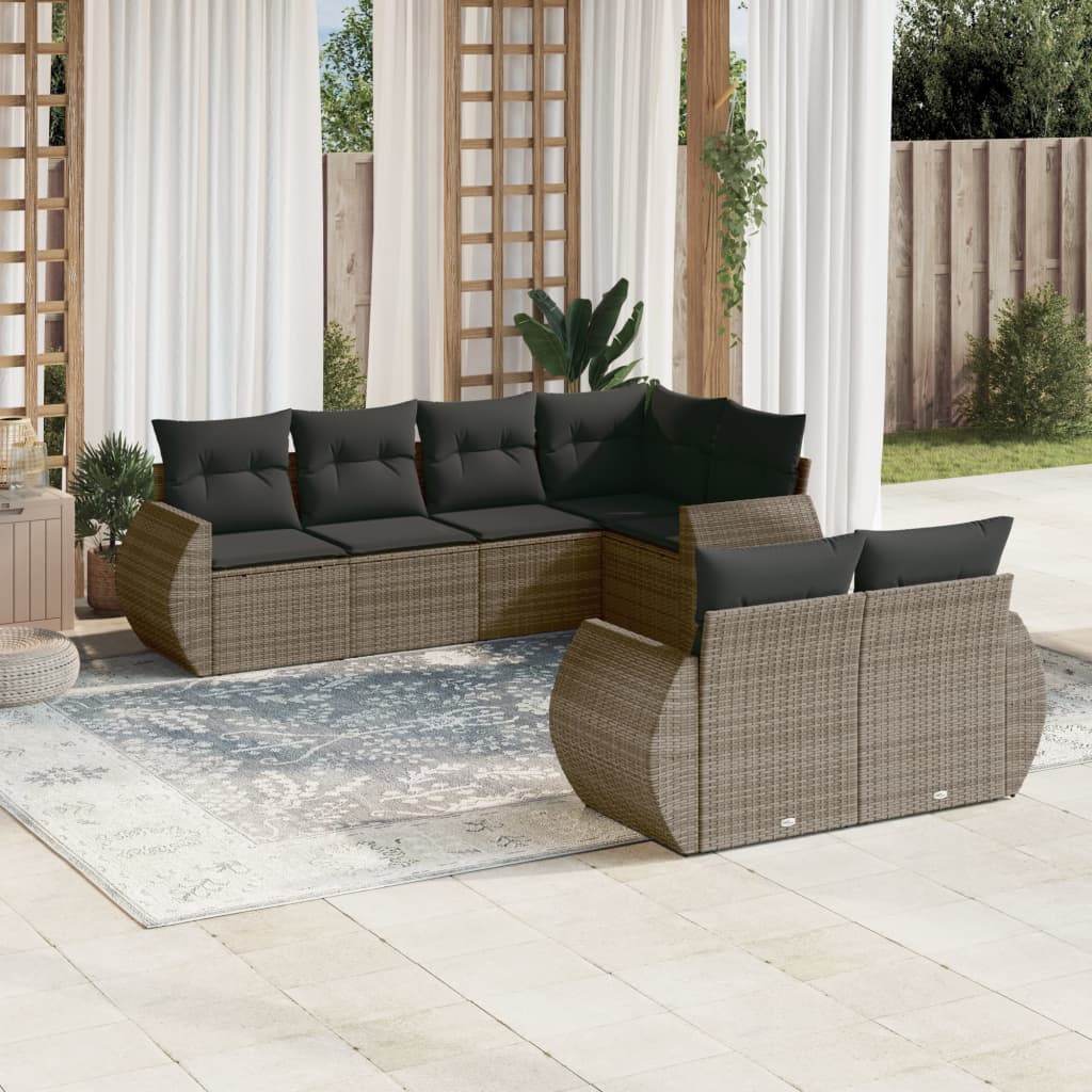 vidaXL 7-delige Loungeset met kussens poly rattan zwart