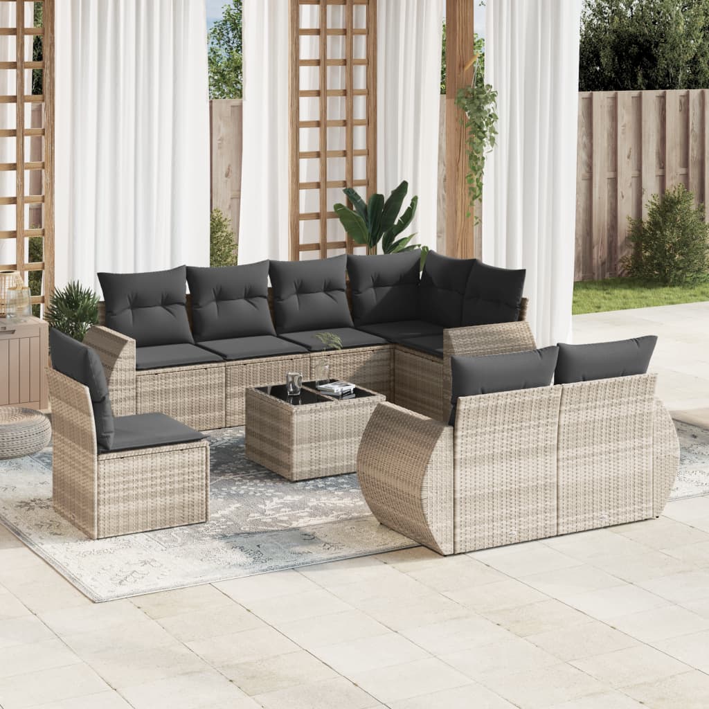 vidaXL 8-delige Loungeset met kussens poly rattan zwart