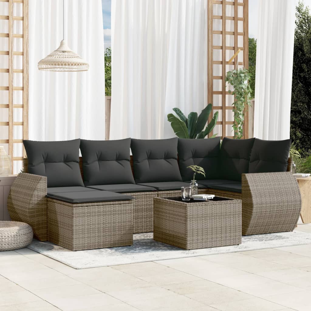 vidaXL 6-delige Loungeset met kussens poly rattan zwart