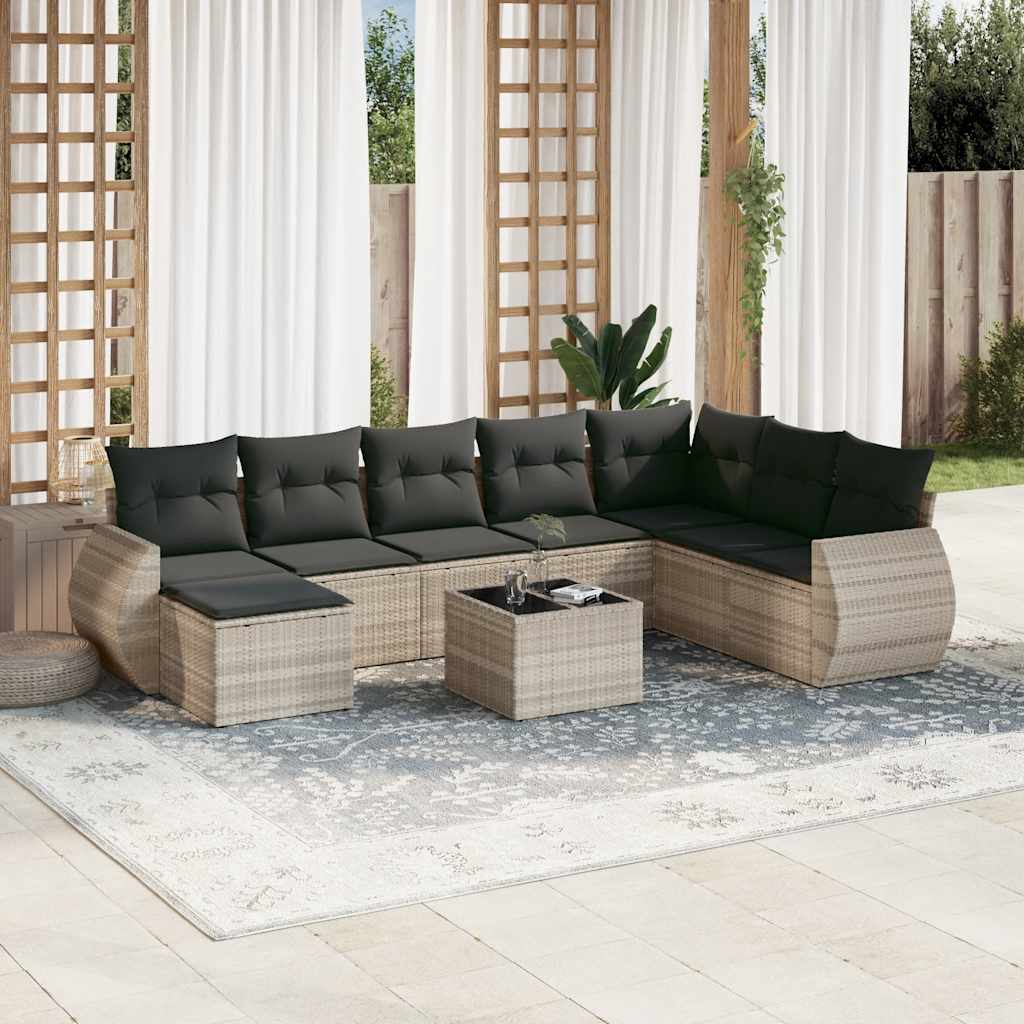 vidaXL 8-delige Loungeset met kussens poly rattan zwart