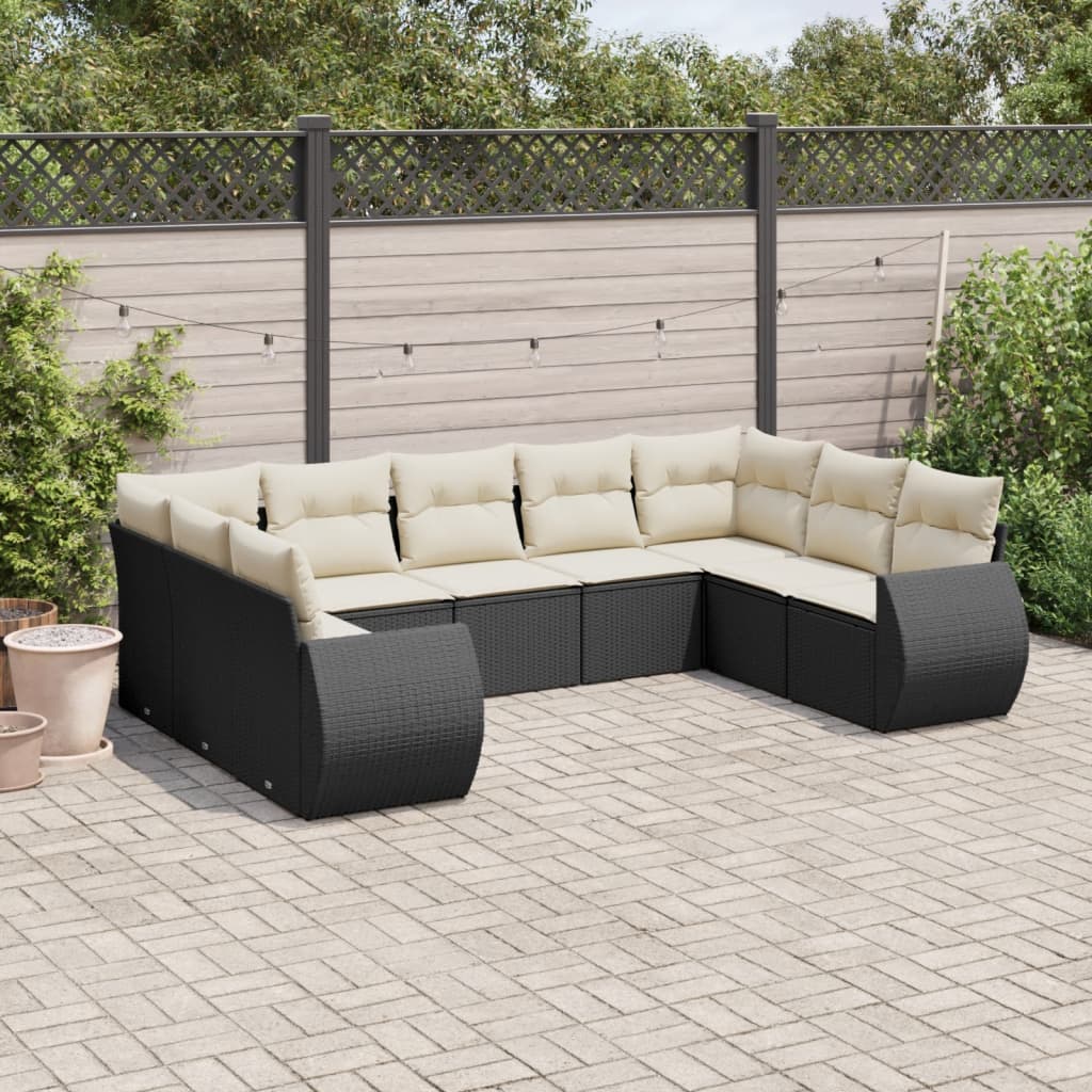 vidaXL 9-delige Loungeset met kussens poly rattan zwart