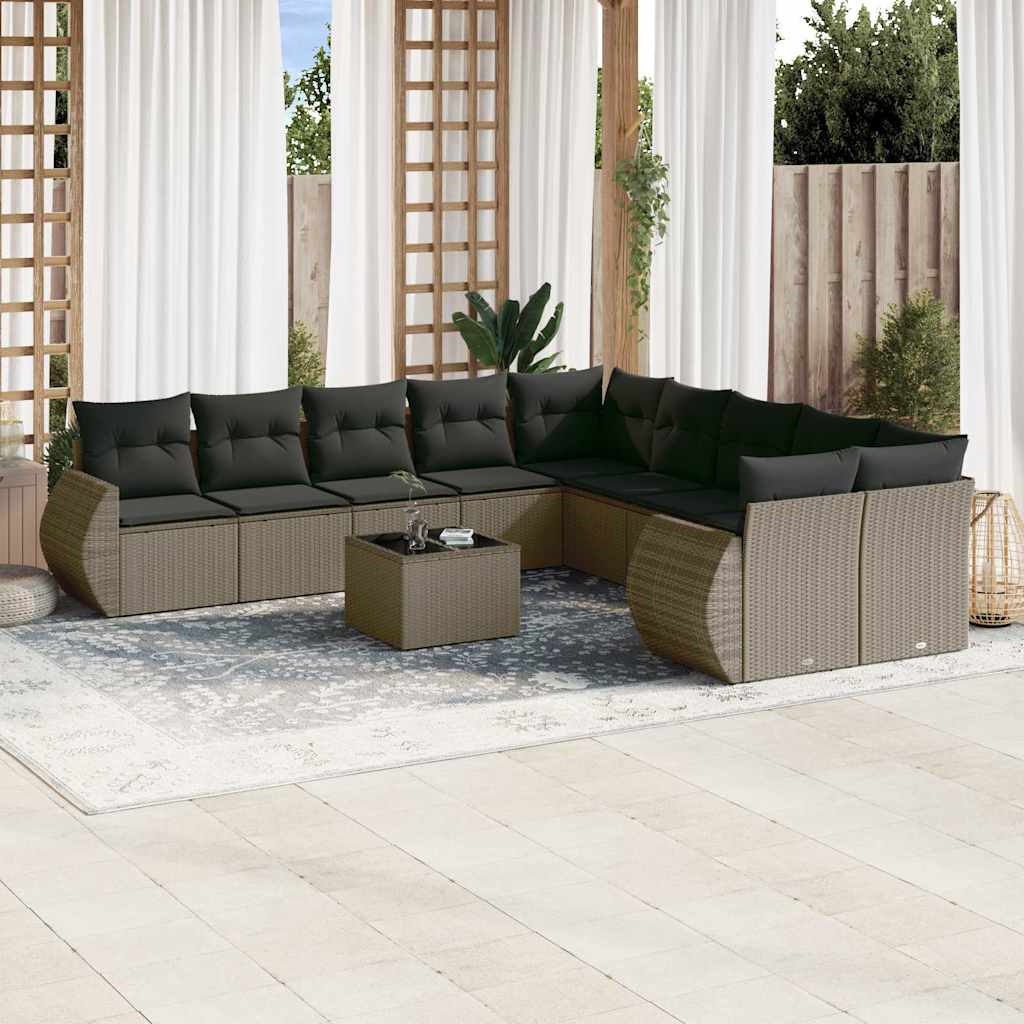 vidaXL Ensemble de salon 10 personnes avec coussins en poly rotin noir