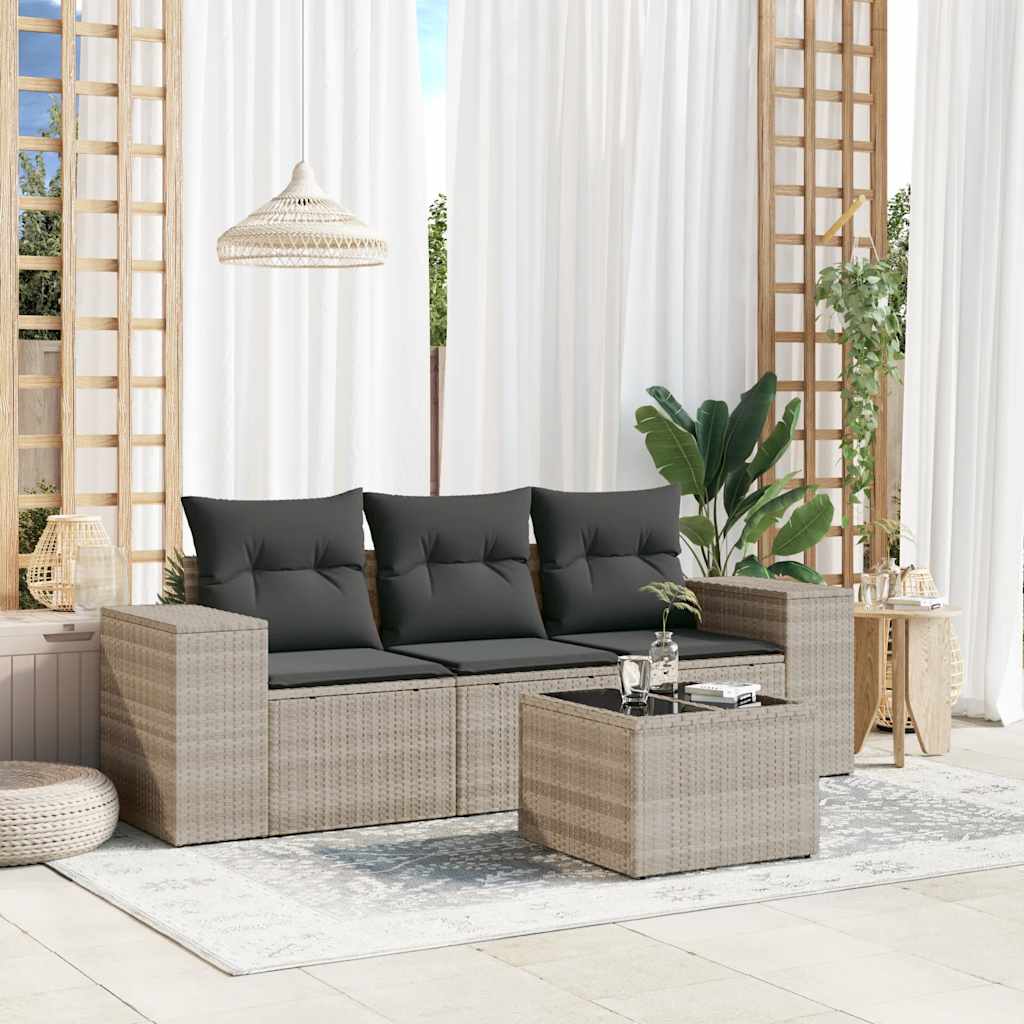 vidaXL 3-delige Loungeset met kussens poly rattan zwart