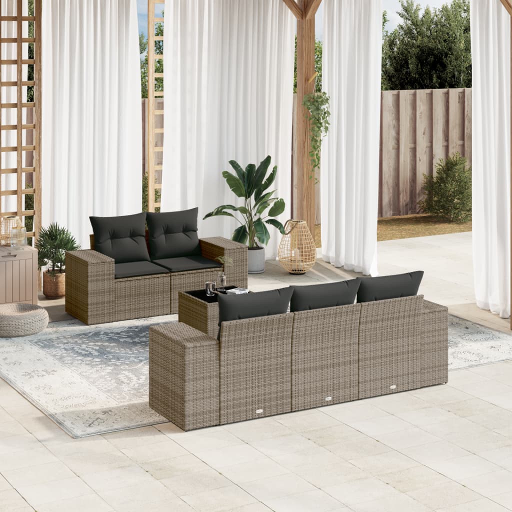 vidaXL 6-delige Loungeset met kussens poly rattan zwart