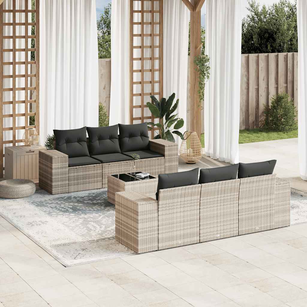 vidaXL 7-delige Loungeset met kussens poly rattan zwart