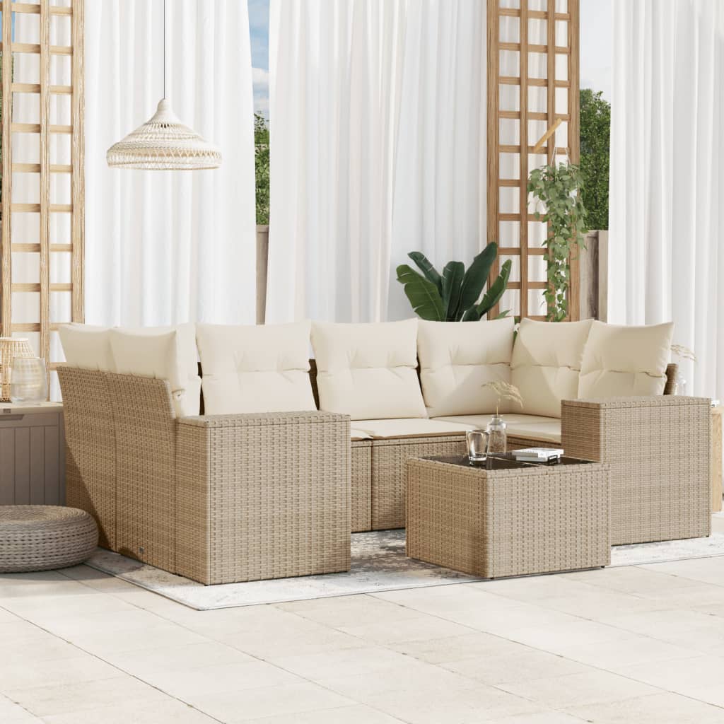 vidaXL 7-delige Loungeset met kussens poly rattan zwart