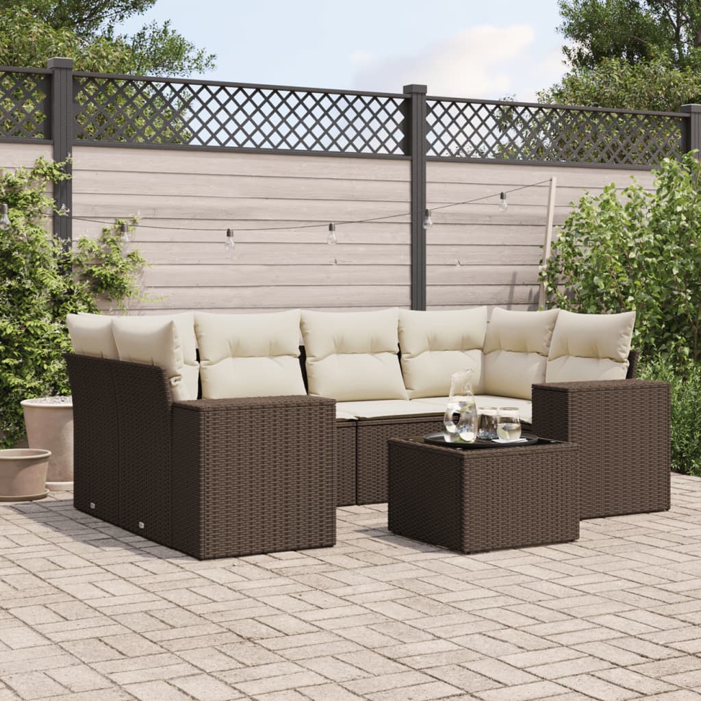 vidaXL 7-delige Loungeset met kussens poly rattan zwart