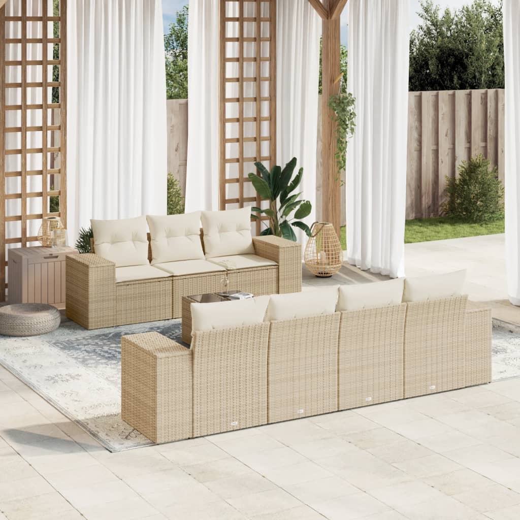 vidaXL 8-delige Loungeset met kussens poly rattan zwart