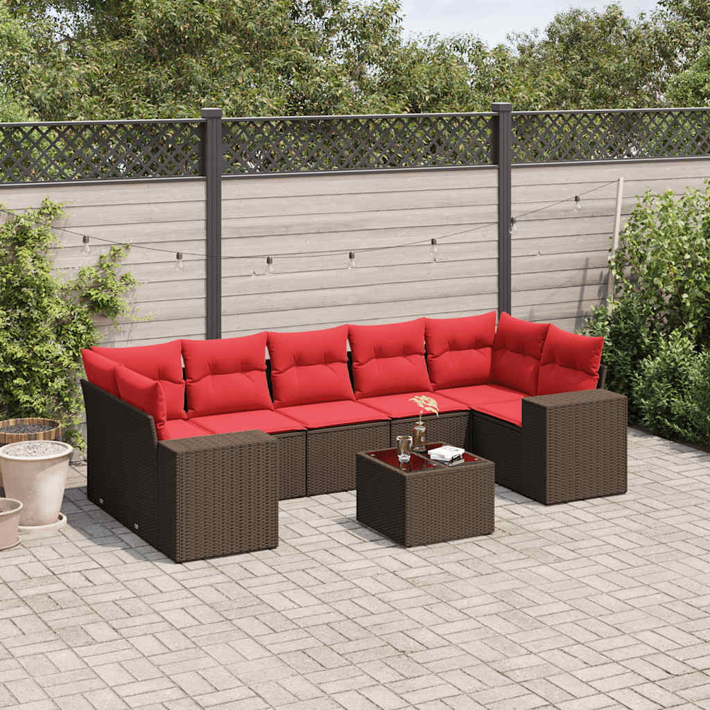 vidaXL 8-delige tuinbankset met kussens, zwart polyrotan