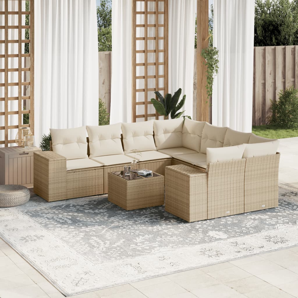 vidaXL 9-delige Loungeset met kussens poly rattan zwart