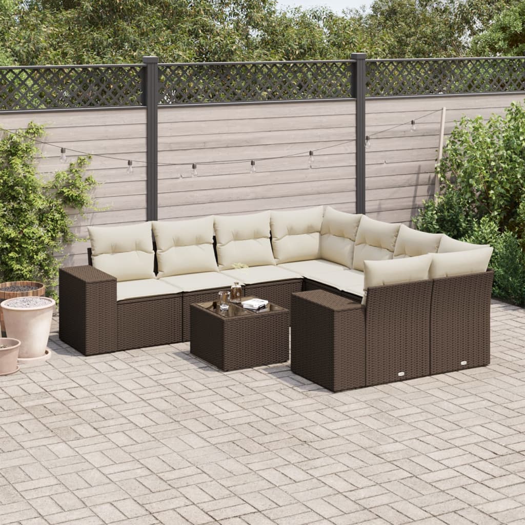 vidaXL 9-delige Loungeset met kussens poly rattan zwart
