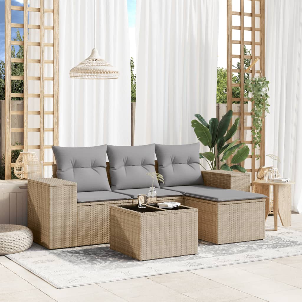 vidaXL 4-delige Loungeset met kussens poly rattan zwart
