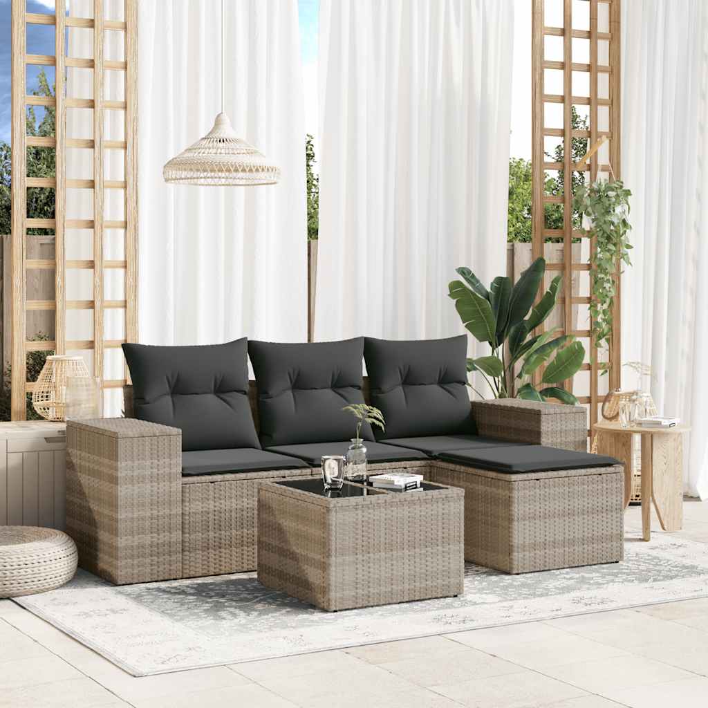 vidaXL 4-delige Loungeset met kussens poly rattan zwart