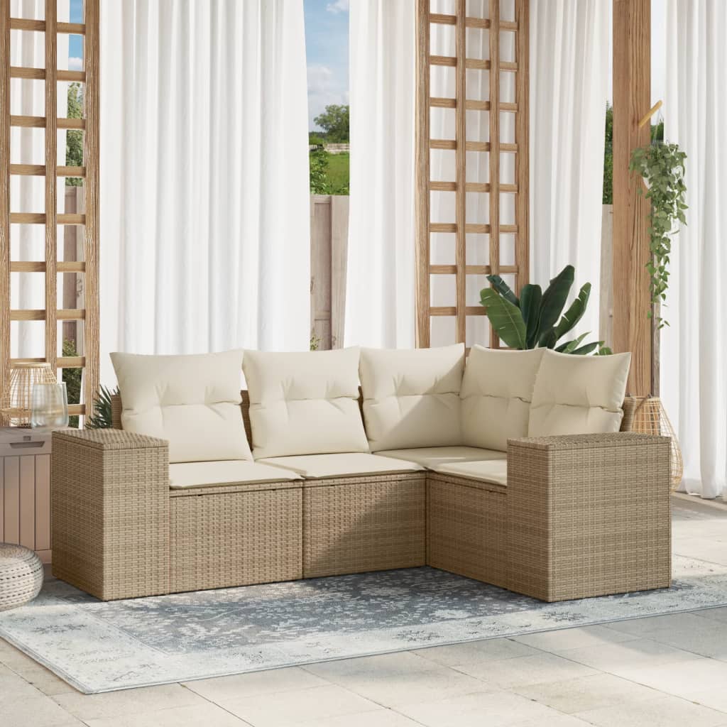 vidaXL 4-delige Loungeset met kussens poly rattan zwart
