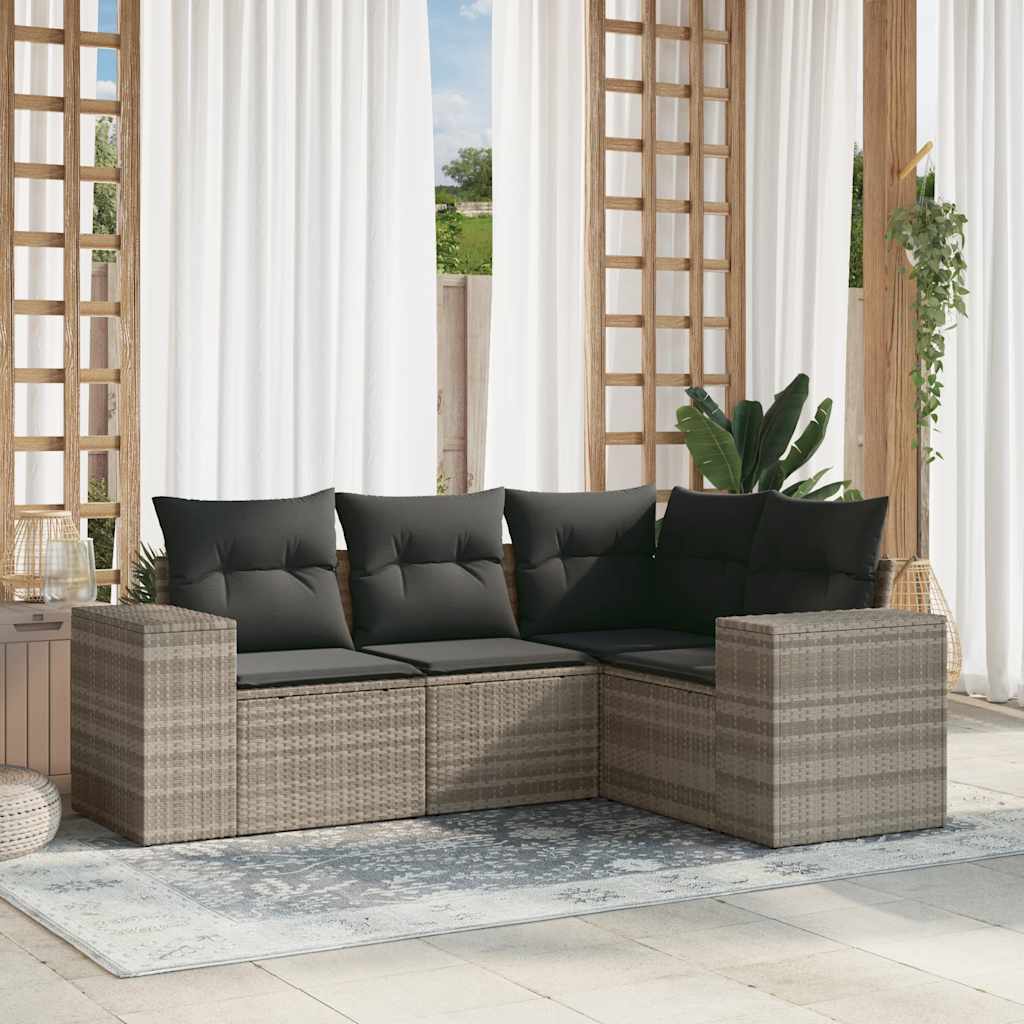 vidaXL 4-delige Loungeset met kussens poly rattan zwart