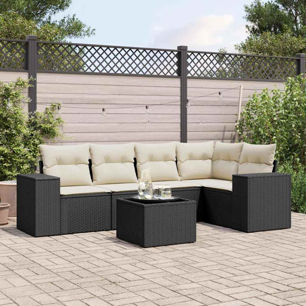 vidaXL 5-delige Loungeset met kussens poly rattan zwart