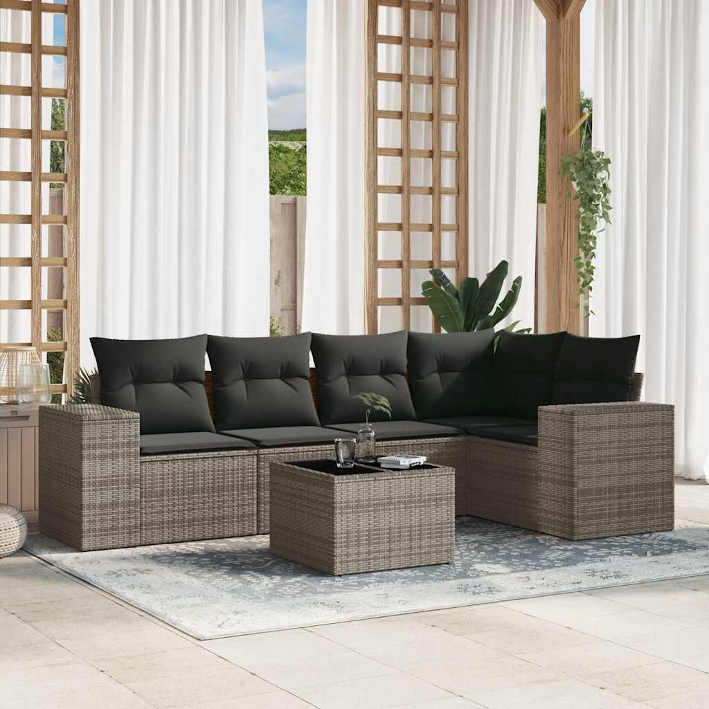 vidaXL 5-delige Loungeset met kussens poly rattan zwart