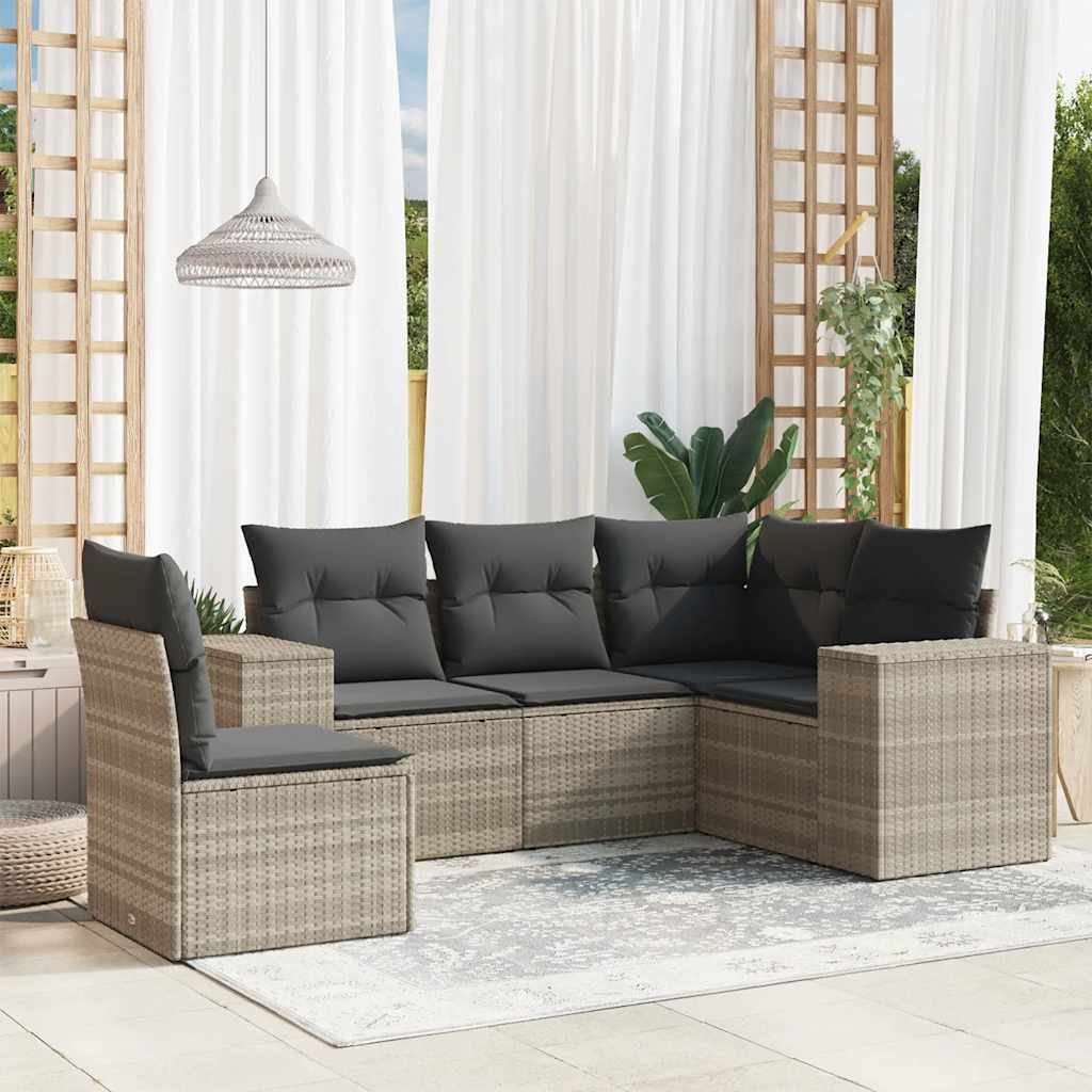 vidaXL 5-delige Loungeset met kussens poly rattan zwart
