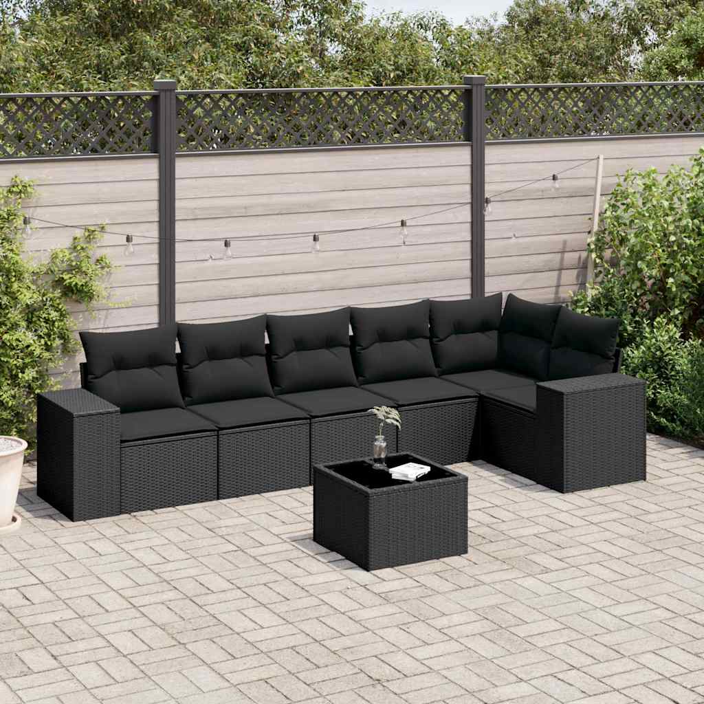 vidaXL 6-delige Loungeset met kussens poly rattan zwart