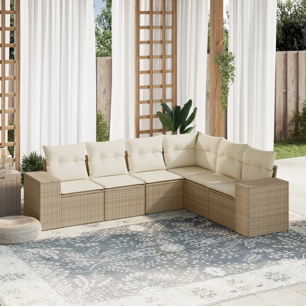 vidaXL 6-delige Loungeset met kussens poly rattan zwart