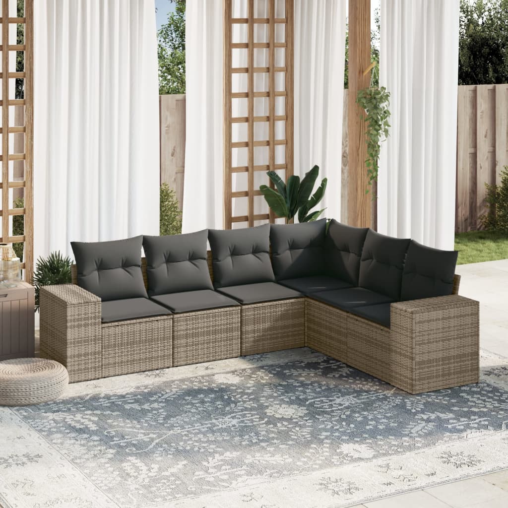 vidaXL 6-delige Loungeset met kussens poly rattan zwart