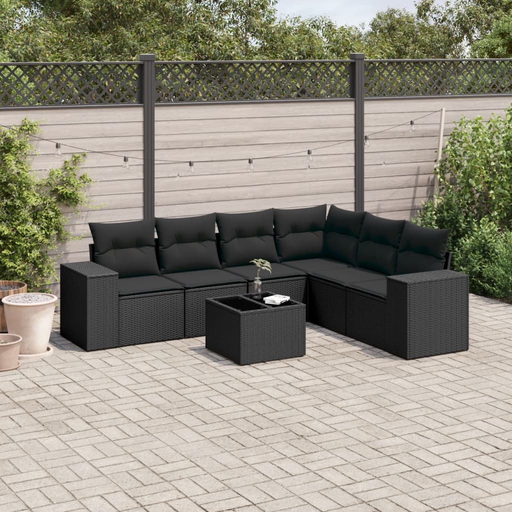 vidaXL 6-delige Loungeset met kussens poly rattan zwart